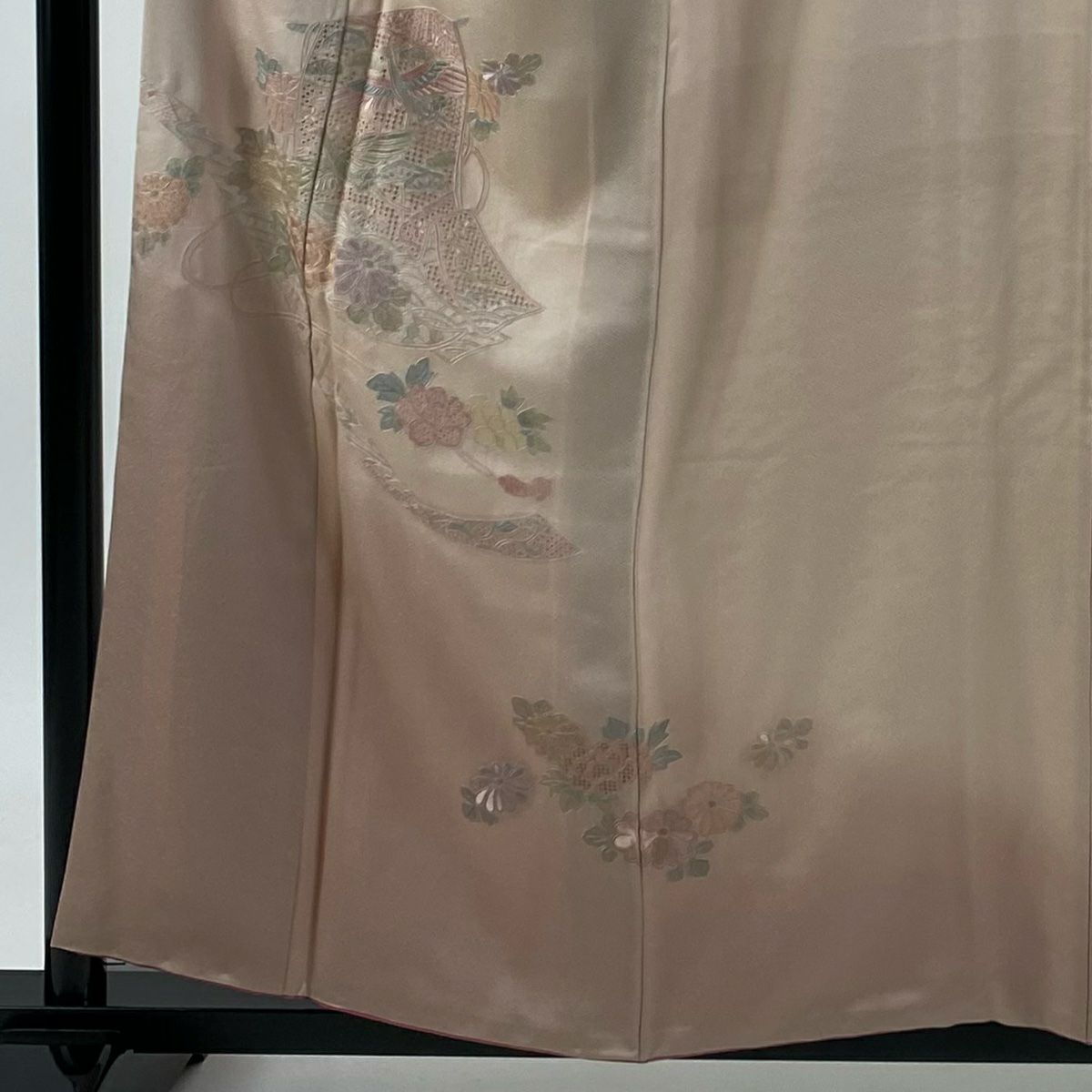 付下 身長157.5cm 袖長67.5cm L 雙層 幾帳 牡丹 刺繡 漸層 淺粉色 純蠶絲 優品級