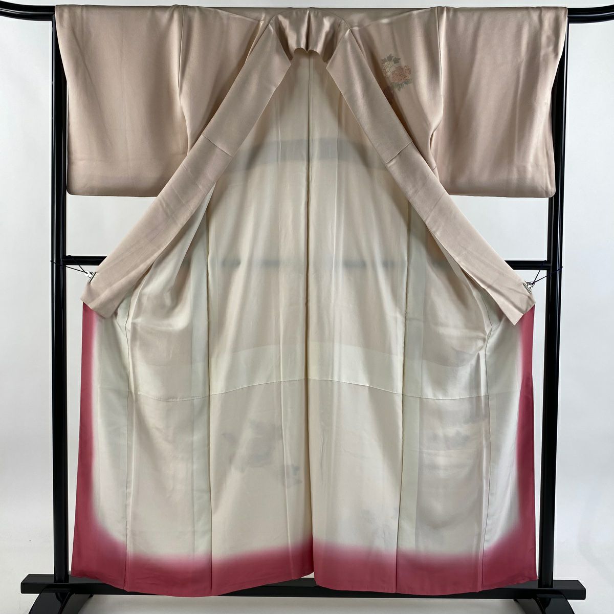 付下 身長157.5cm 袖長67.5cm L 雙層 幾帳 牡丹 刺繡 漸層 淺粉色 純蠶絲 優品級