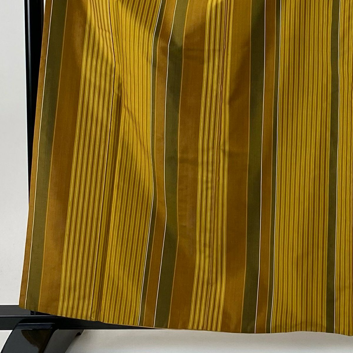 【美品】 紬織織 身長161cm 袖長64cm M 雙層 垂直條紋 黃土 純蠶絲 優品級