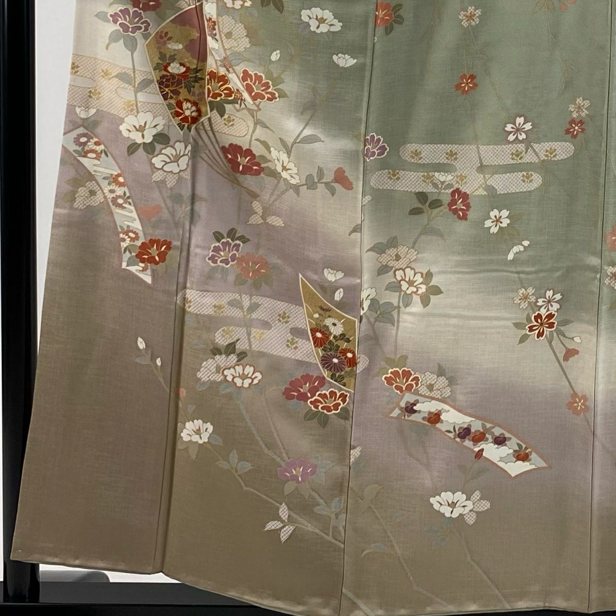 訪問服 身長156.5cm 袖長63.5cm S 雙層 短冊 草花紋紋 金絲 金銀彩 淺綠 純蠶絲 秀品級