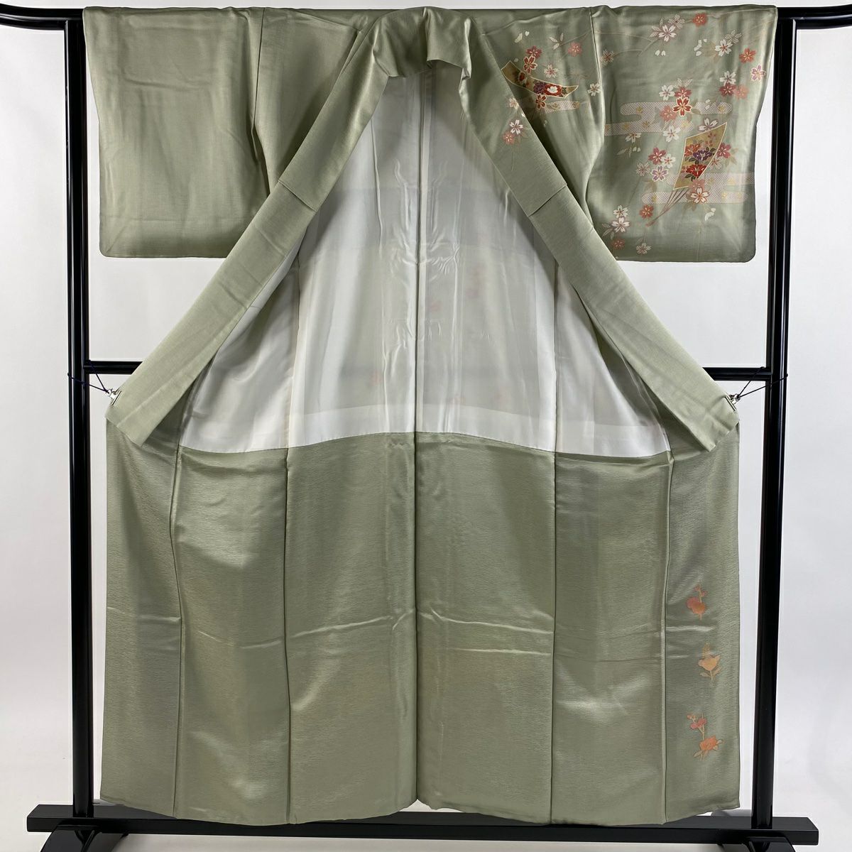 訪問服 身長156.5cm 袖長63.5cm S 雙層 短冊 草花紋紋 金絲 金銀彩 淺綠 純蠶絲 秀品級