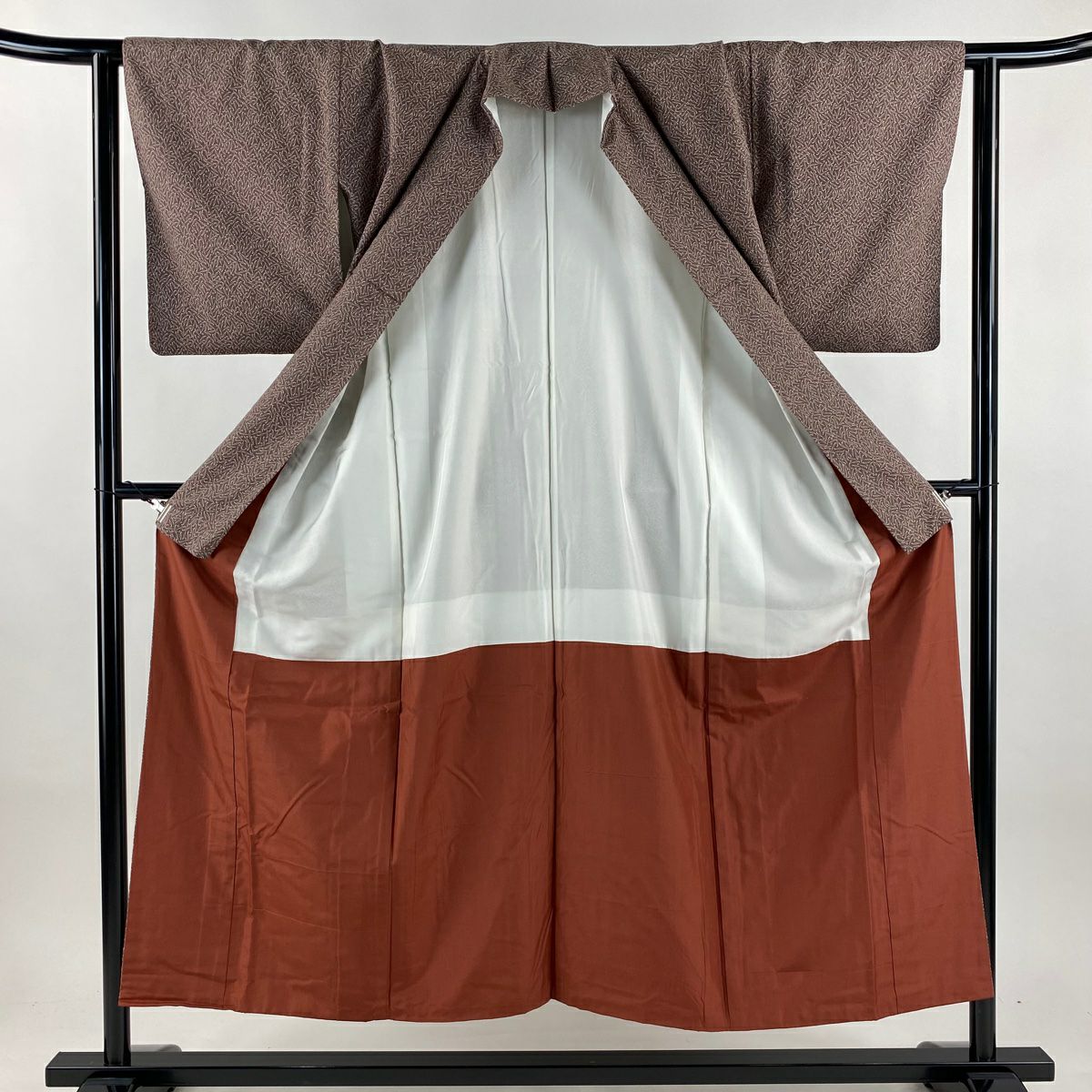 【美品】 小紋 身長151cm 袖長62.5cm S 雙層 紬織織 幾何學 小豆 深藍 純蠶絲 秀品級