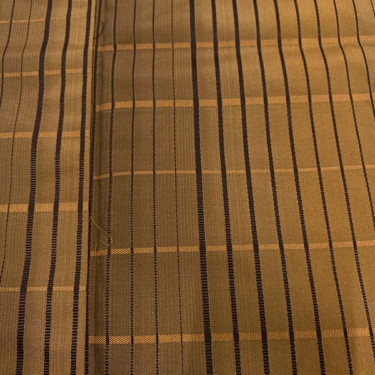 【美品】 紬織 身長154.5cm 袖長64.5cm M 雙層 格子 茶 純蠶絲 秀品級