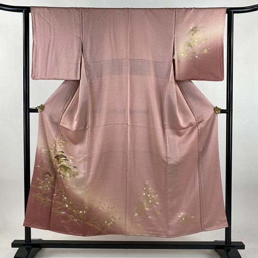 【美品】訪問服 身長151cm 袖長63cm S 雙層 家屋 流水 金彩裝飾 漸層 粉紅 純蠶絲 秀品級