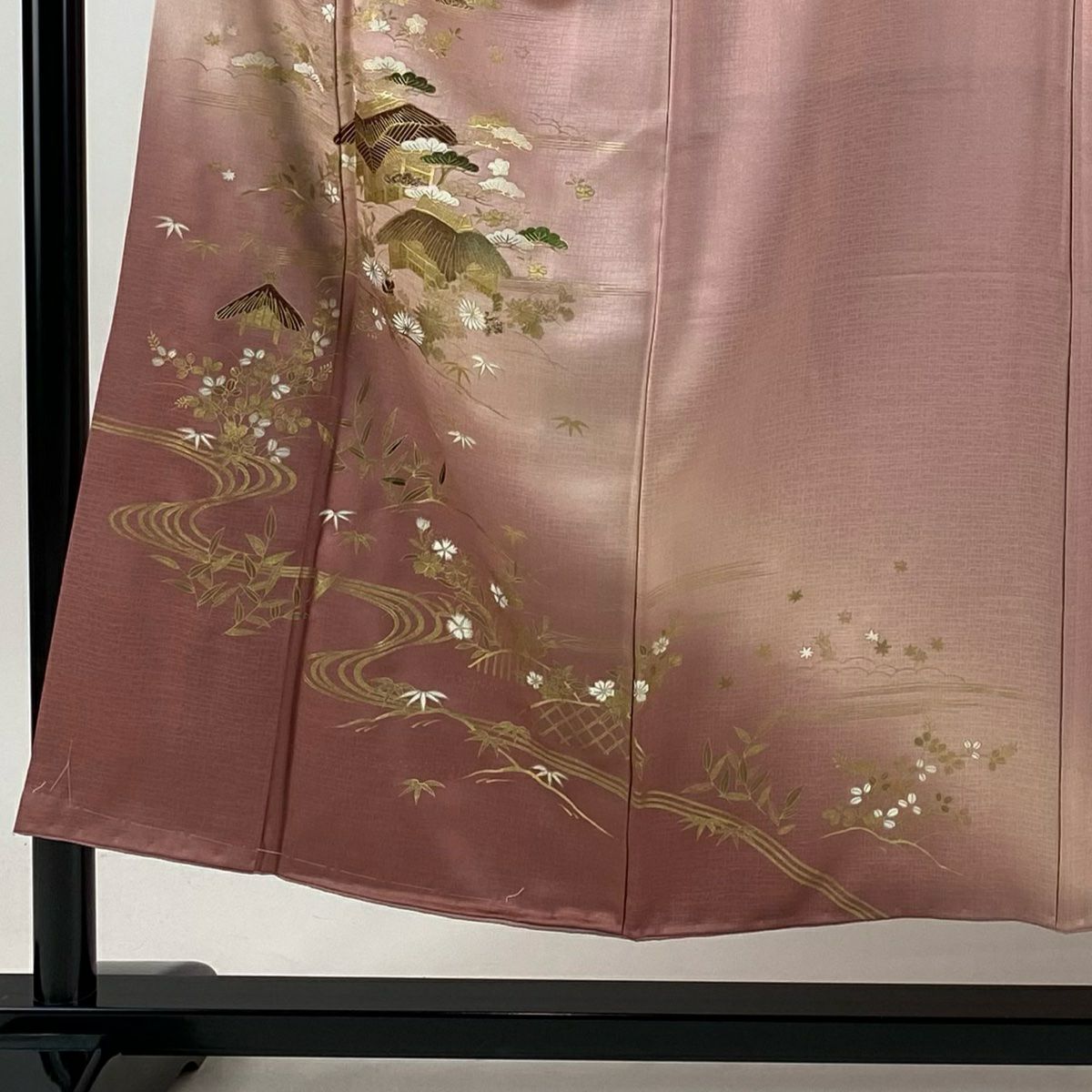 【美品】訪問服 身長151cm 袖長63cm S 雙層 家屋 流水 金彩裝飾 漸層 粉紅 純蠶絲 秀品級