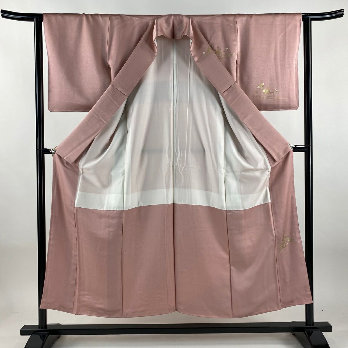 【美品】訪問服 身長151cm 袖長63cm S 雙層 家屋 流水 金彩裝飾 漸層 粉紅 純蠶絲 秀品級