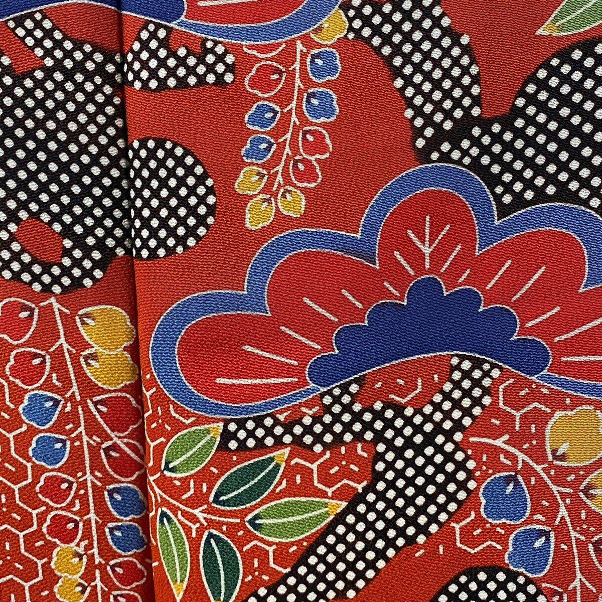 【美品】振袖禮服 身長158cm 袖長66cm M 雙層 栗山吉三郎 落款あり 松樹 藤 絞染 朱 純蠶絲 逸品級