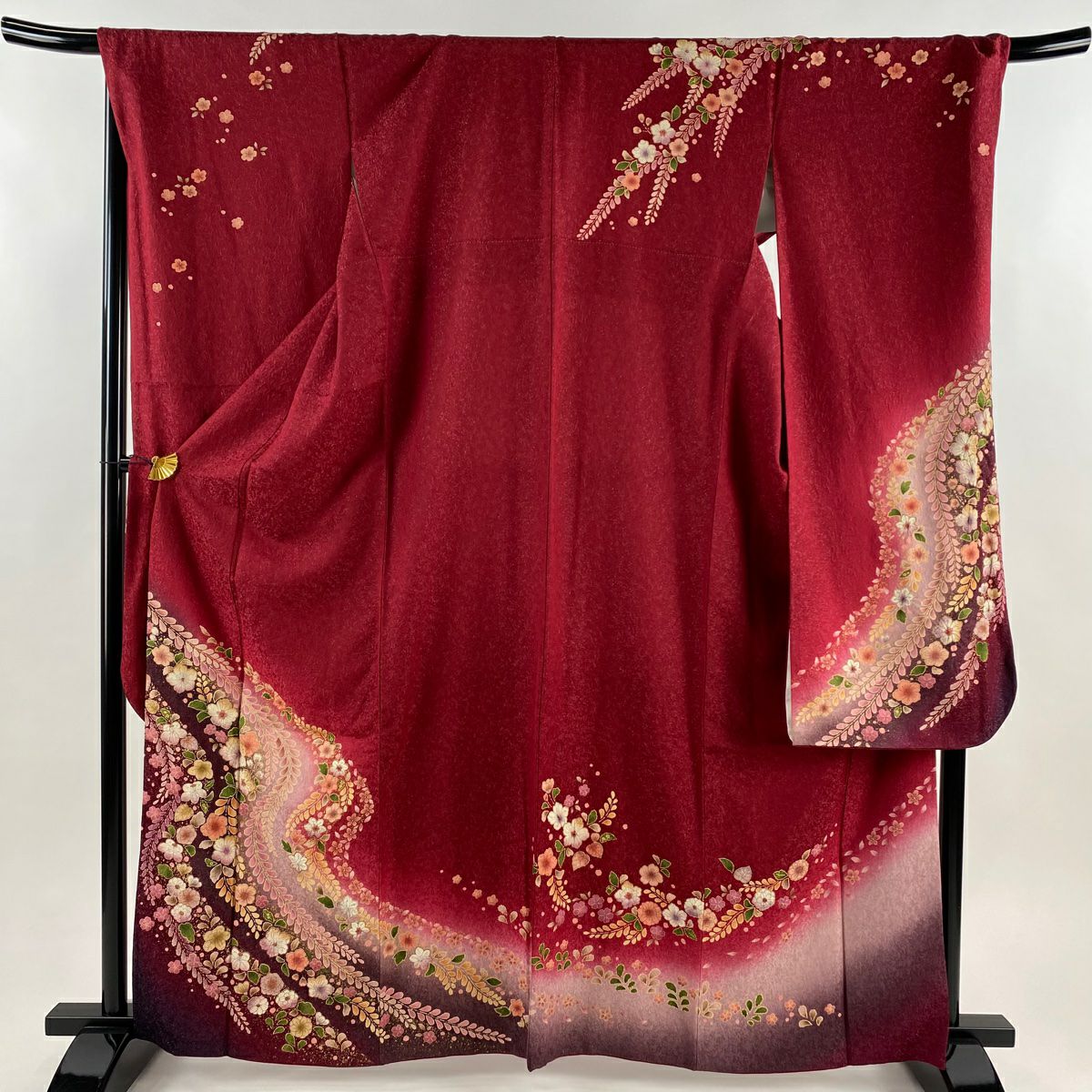 【美品】振袖禮服 身長164cm 袖長71cm L 雙層 大和 辻花染 金通 金銀彩 紅 純蠶絲 逸品級