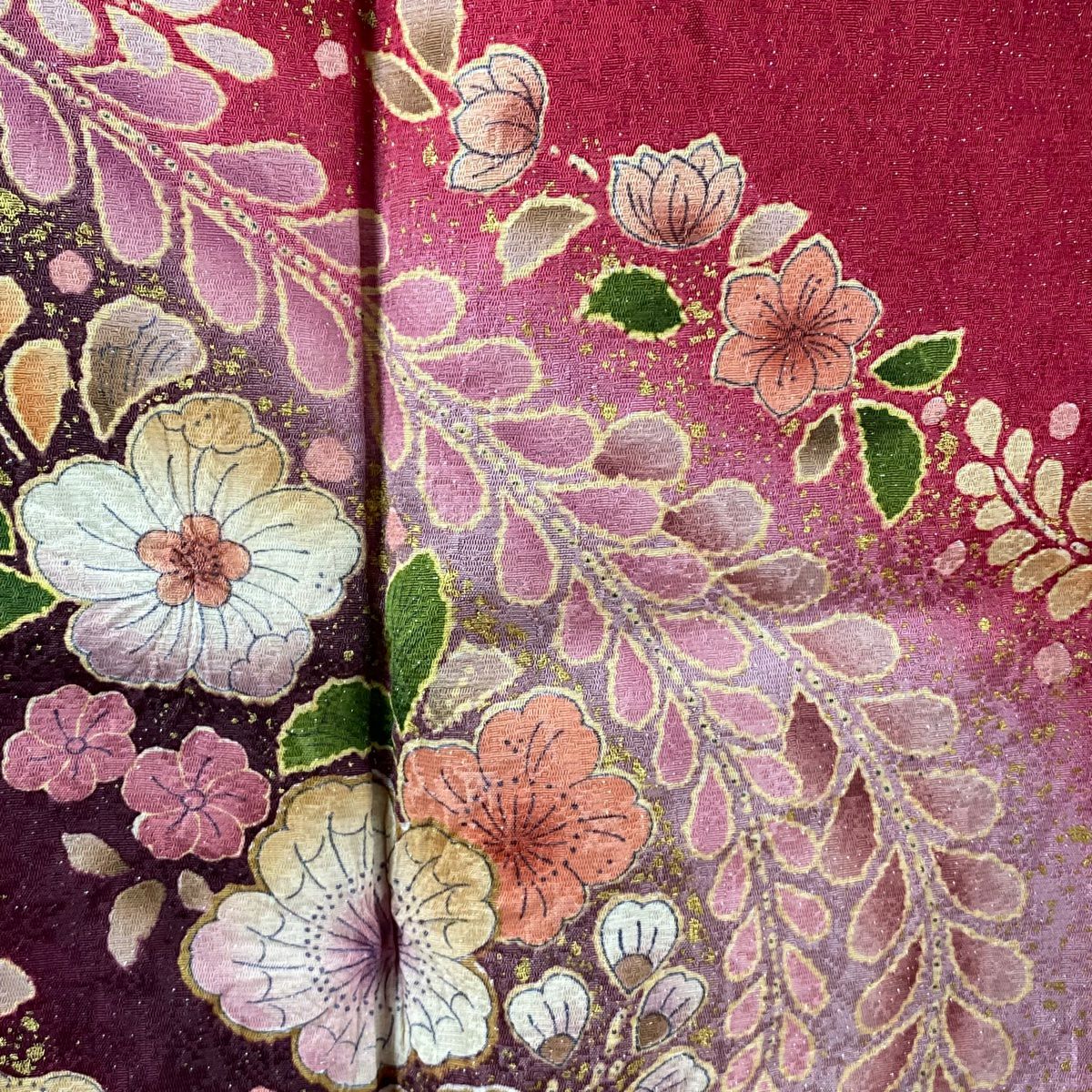 【美品】振袖禮服 身長164cm 袖長71cm L 雙層 大和 辻花染 金通 金銀彩 紅 純蠶絲 逸品級