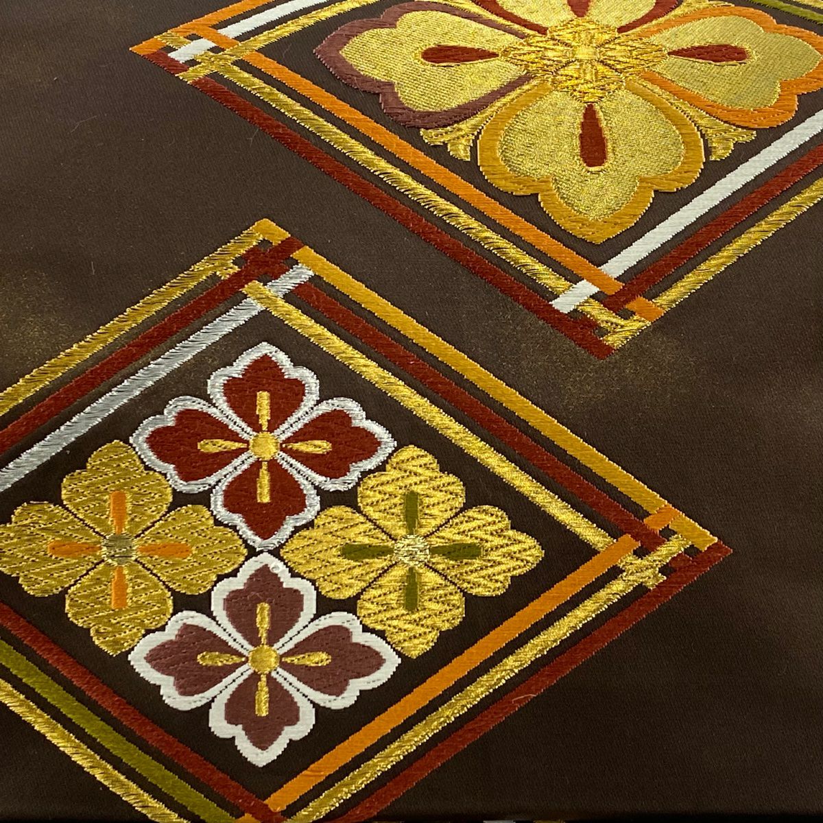【美品】 袋帶 名品級 落款あり 本家加納 花菱 金銀彩 金金箔 茶 六通 純蠶絲