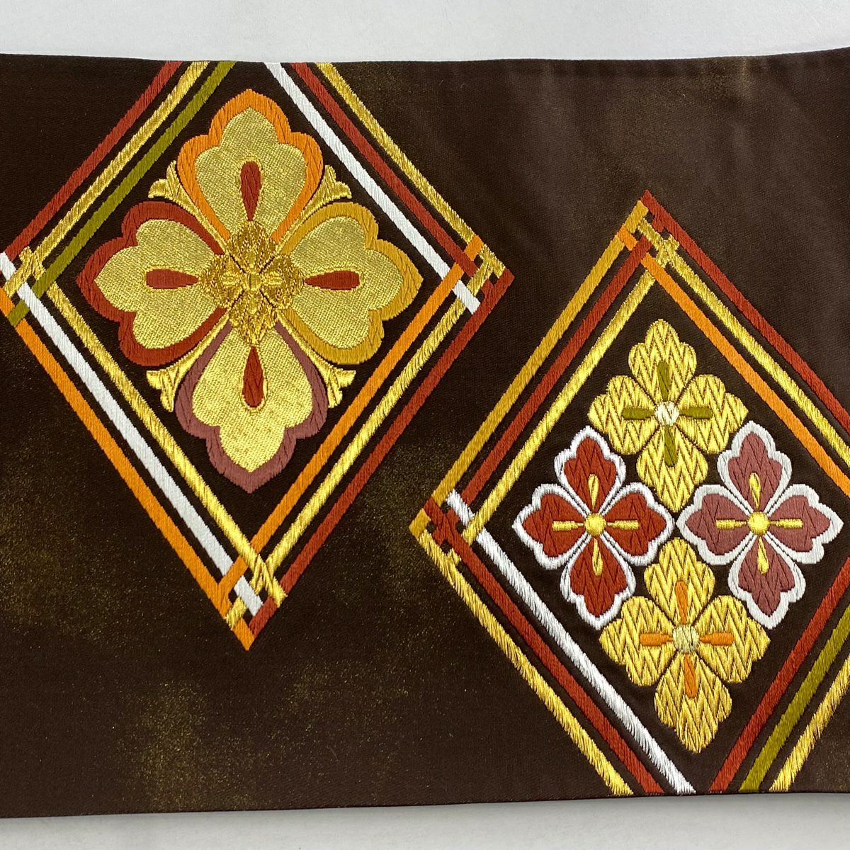 【美品】 袋帶 名品級 落款あり 本家加納 花菱 金銀彩 金金箔 茶 六通 純蠶絲