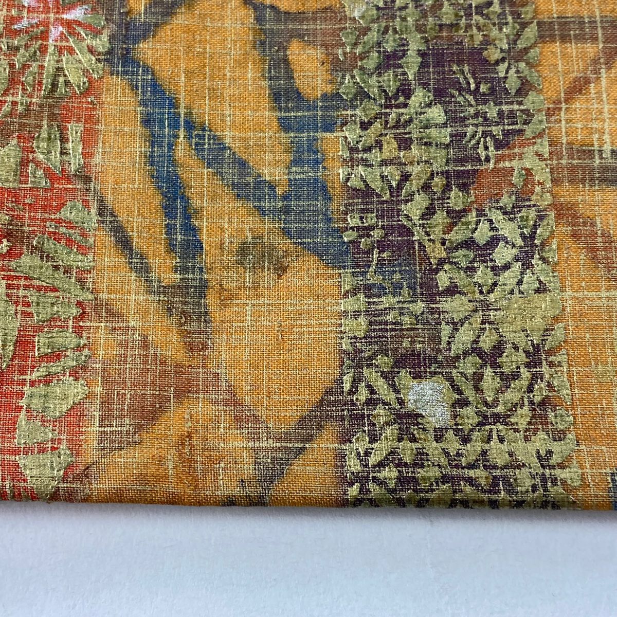 袋帶 名品級 段紋 草花紋紋 金銀彩 橙色 全通 純蠶絲