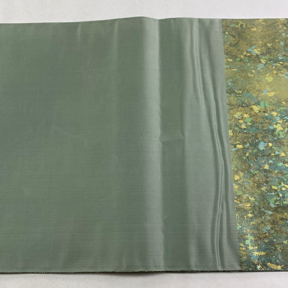 【美品】 袋帶 秀品級 幾何學 金金箔 淺綠 六通 純蠶絲