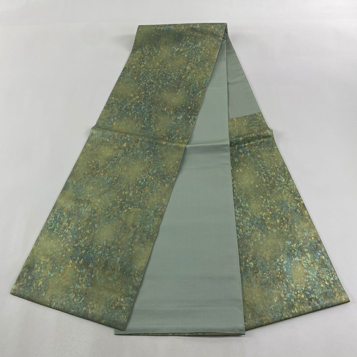 【美品】 袋帶 秀品級 幾何學 金金箔 淺綠 六通 純蠶絲