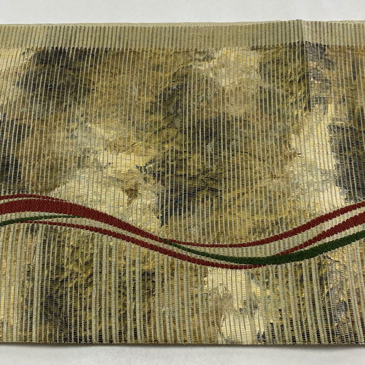 【美品】 袋帶 秀品級 幾何學 金銀線 米色 六通 純蠶絲