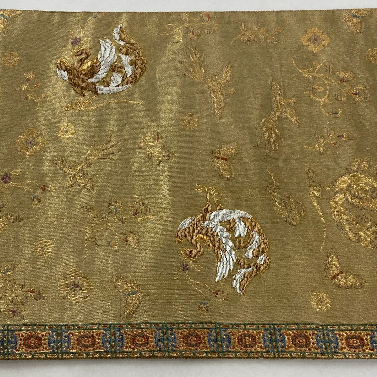 袋帶 秀品級 樓蘭綴 蒙流織 鳳凰 花蝶 金色 大鼓圖案 純蠶絲