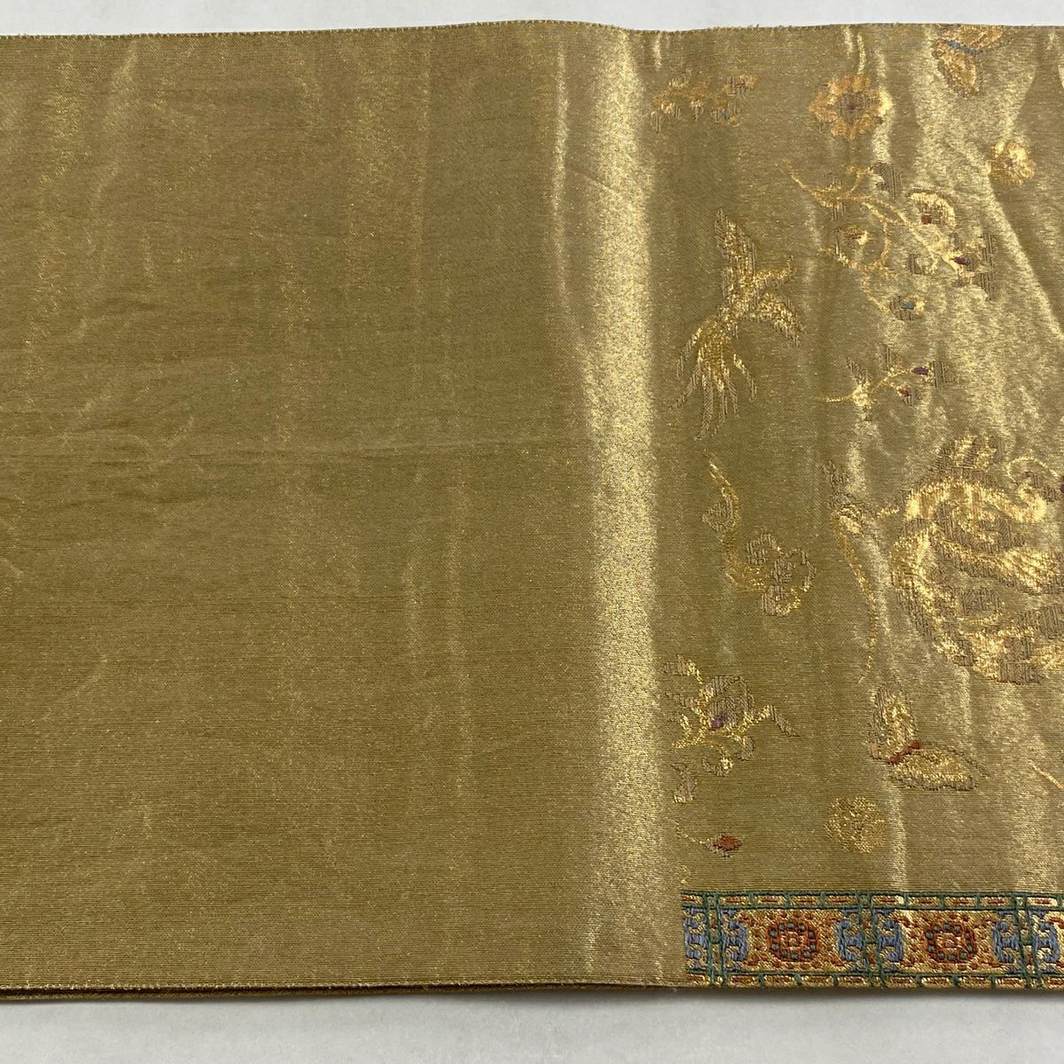 袋帶 秀品級 樓蘭綴 蒙流織 鳳凰 花蝶 金色 大鼓圖案 純蠶絲