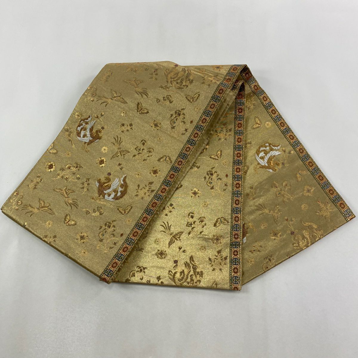 袋帶 秀品級 樓蘭綴 蒙流織 鳳凰 花蝶 金色 大鼓圖案 純蠶絲