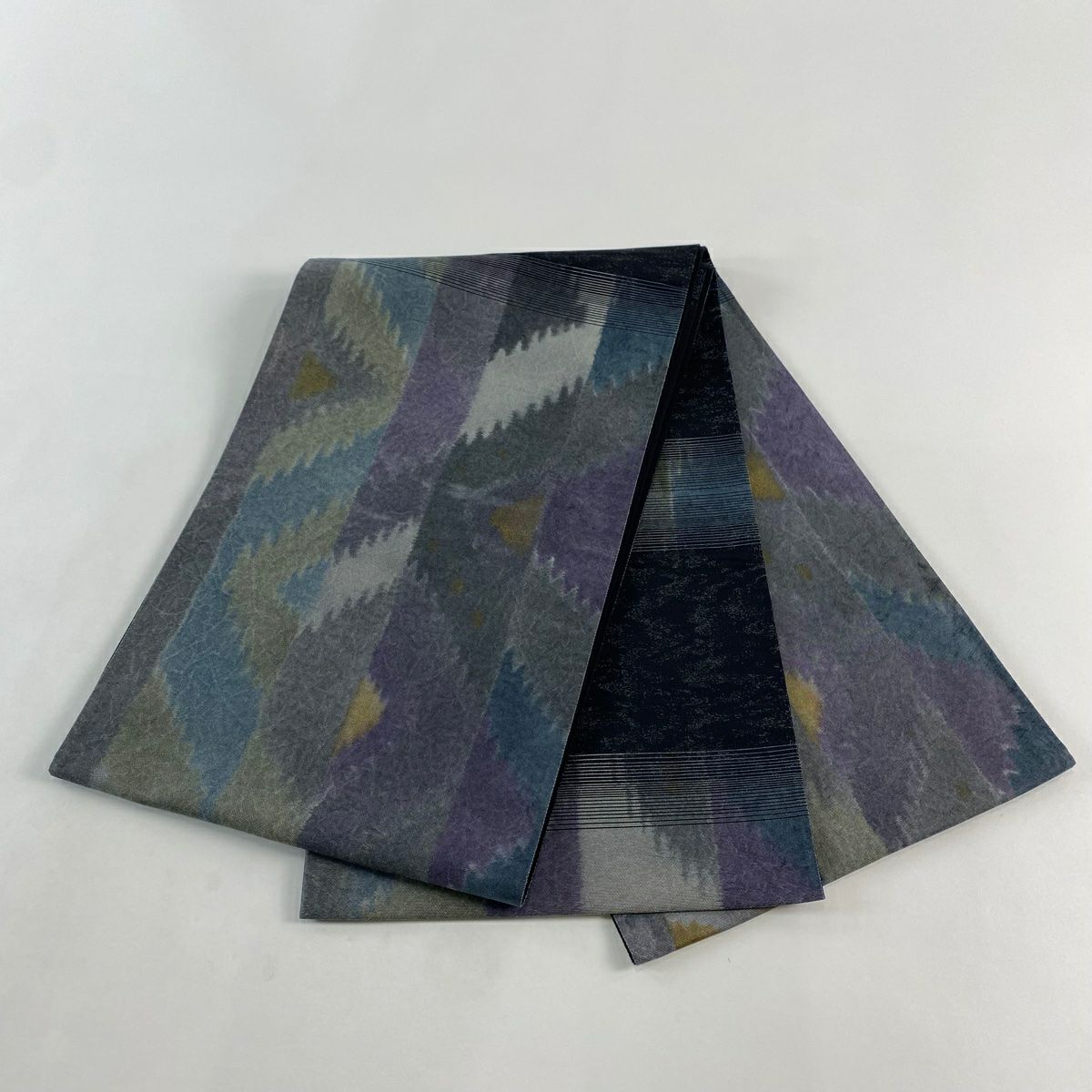 【美品】 袋帶 秀品級 幾何圖案 金彩裝飾 青灰 純蠶絲