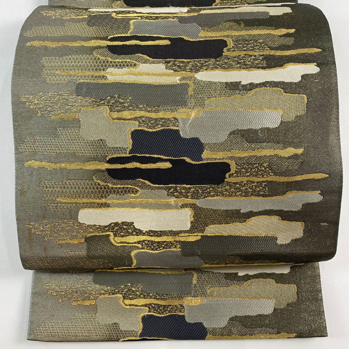 袋帶 秀品級 霞 幾何圖案 金絲 刺繡 金色 六通 純蠶絲