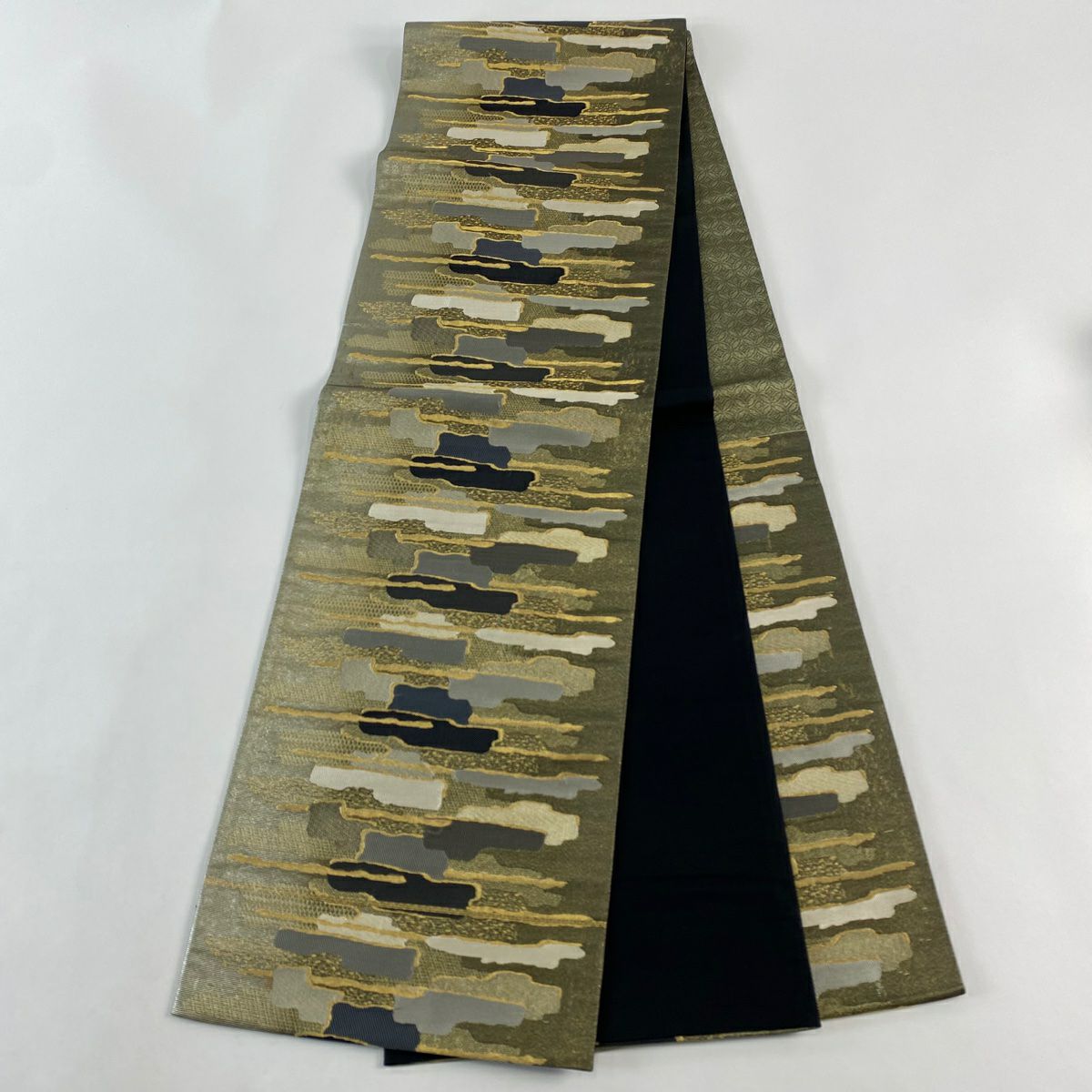 袋帶 秀品級 霞 幾何圖案 金絲 刺繡 金色 六通 純蠶絲