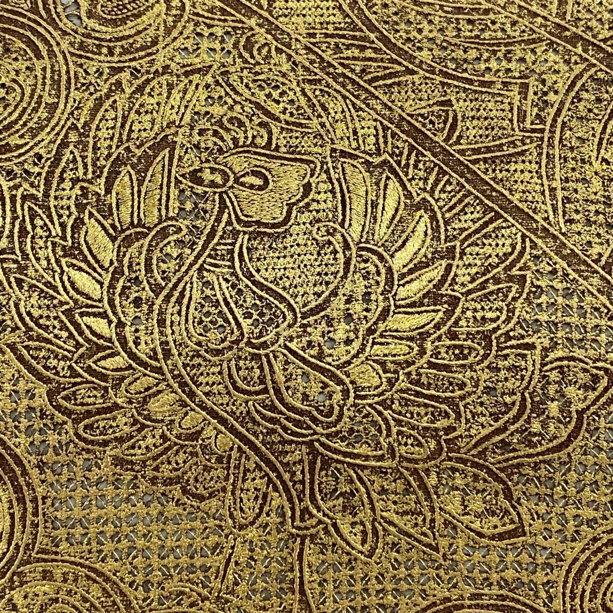 【美品】 名古屋帶 秀品級 華紋 鳳凰 金銀彩 刺繡 金茶 純蠶絲