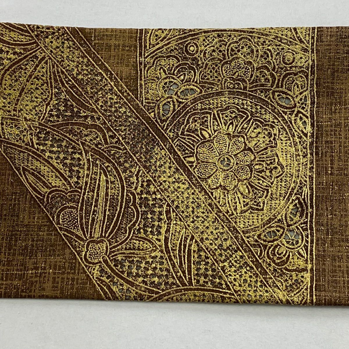 【美品】 名古屋帶 秀品級 華紋 鳳凰 金銀彩 刺繡 金茶 純蠶絲