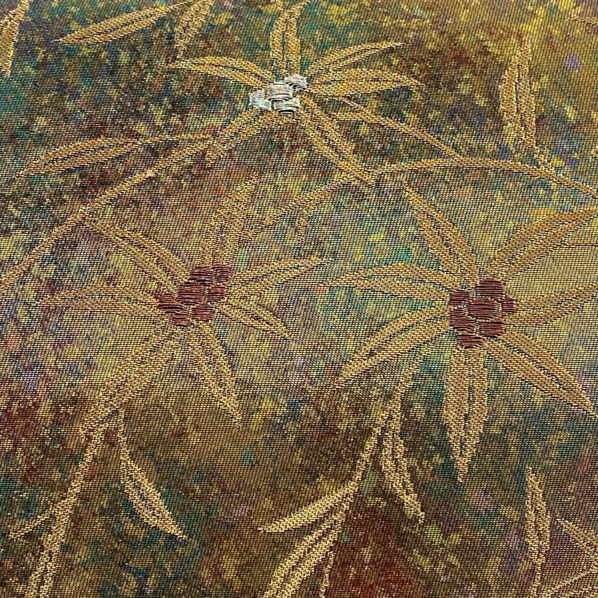 【美品】 名古屋帶 秀品級 草花紋 金銀彩 金茶 純蠶絲