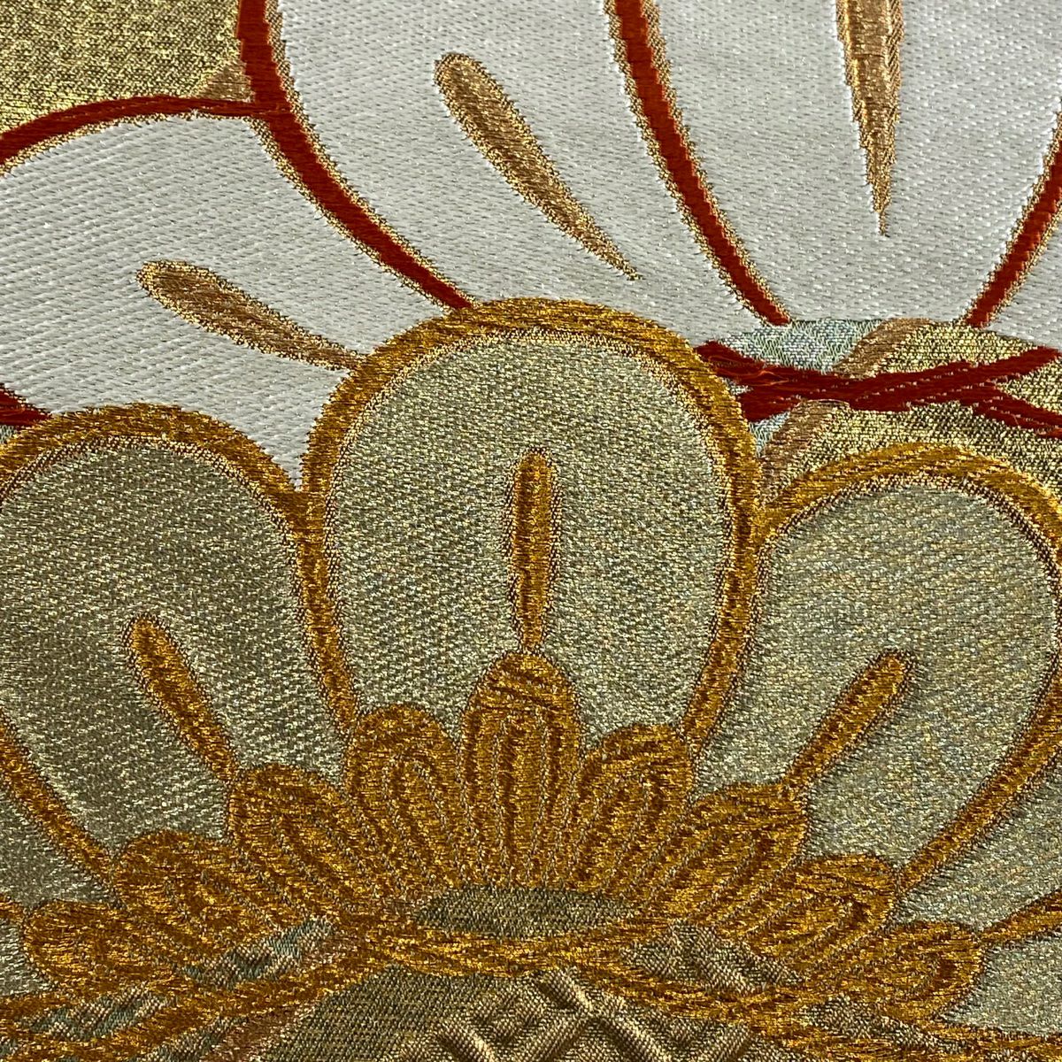 【美品】 袋帶 秀品級 笠松樹 花唐草紋 金銀彩 金金箔 金 六通 純蠶絲