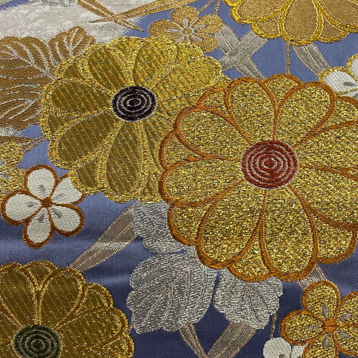 【美品】 袋帶 秀品級 草花紋紋 梅花 金銀彩 金金箔 紫 六通 純蠶絲