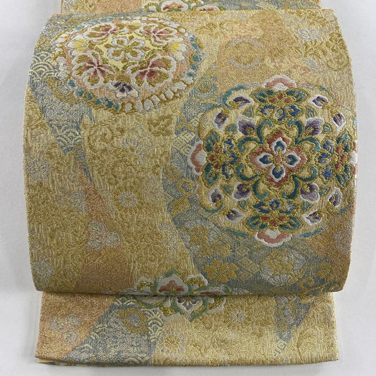 袋帶 秀品級 華紋 花唐草紋 金銀絲 金 六通 純蠶絲