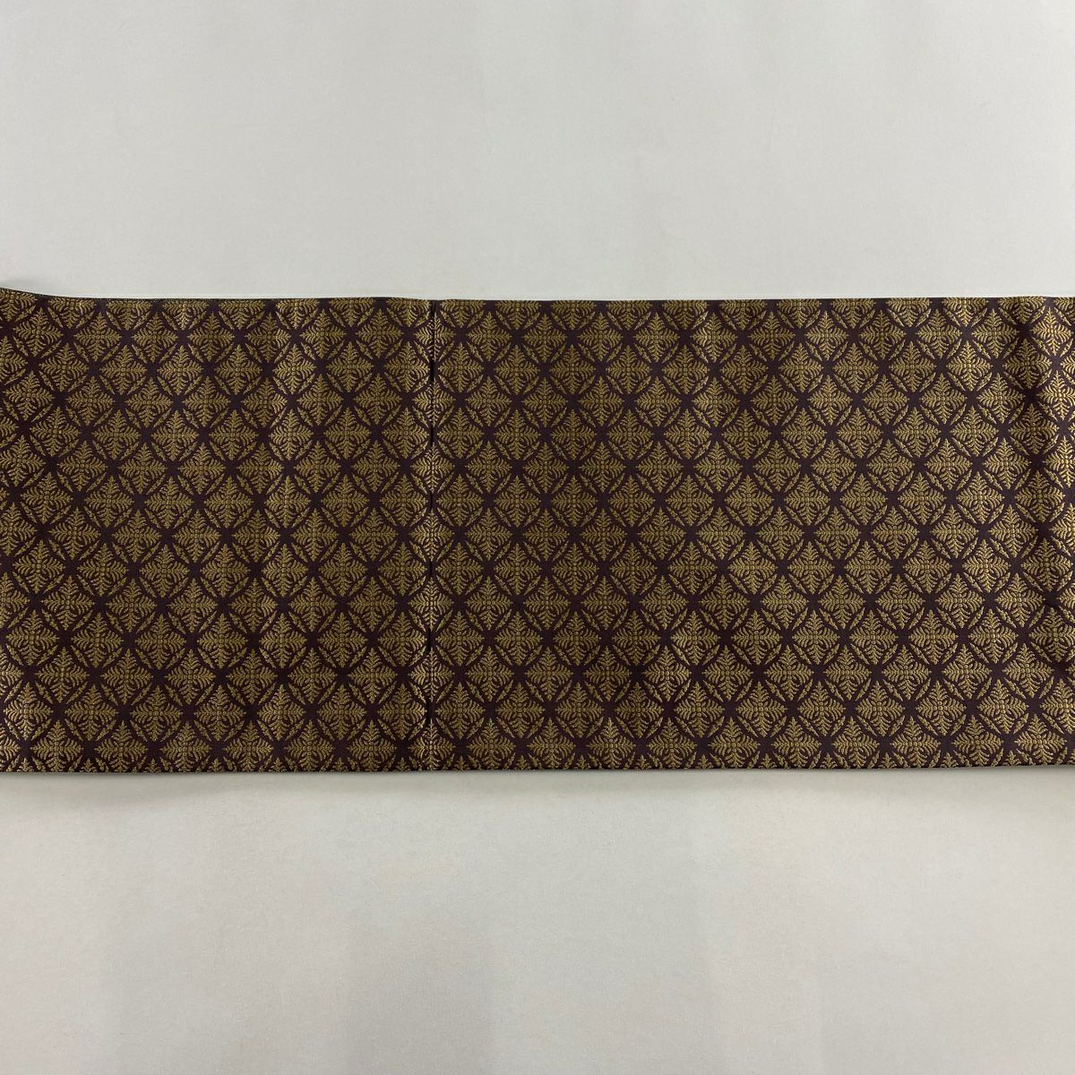 【美品】 袋帶 秀品級 草花紋紋 鳥 金絲 金金箔 紫 六通 純蠶絲
