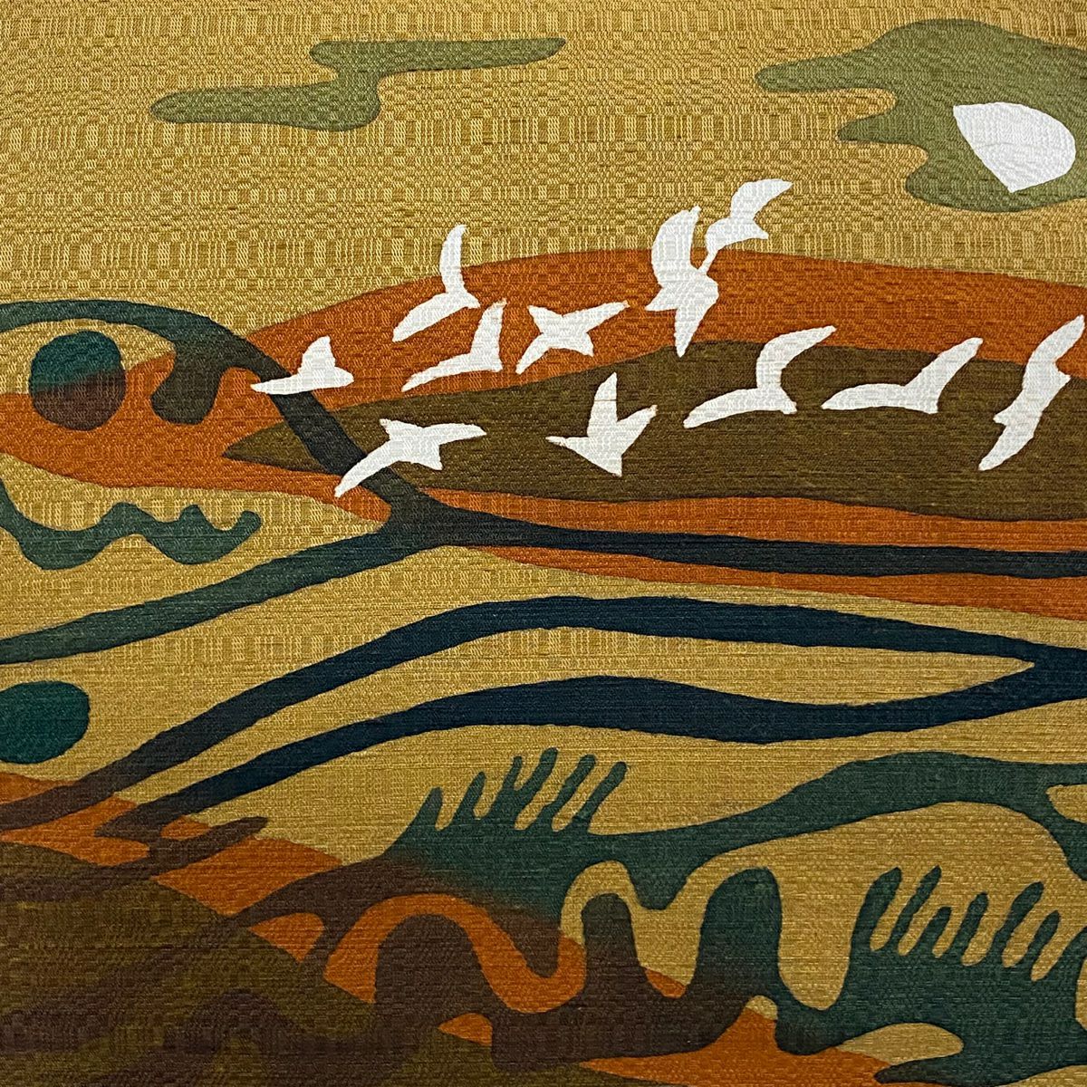 【美品】 袋帶 秀品級 附落款 紬織織 霞 山吹茶 素材 純蠶絲