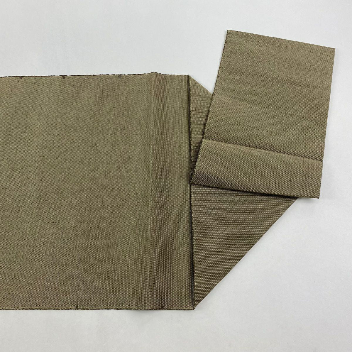 【美品】名古屋帶 秀品級 松樹葉仕立 八寸名古屋帶 紬織織地 縞 幾何學圖案 金銀彩 灰綠 純蠶絲