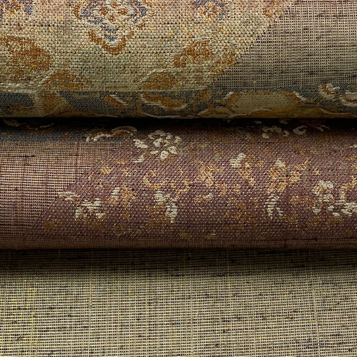 【美品】 袋帶 逸品級 蜀江文 草花紋 金糸 金金箔 薄小豆 お太鼓柄 純蠶絲