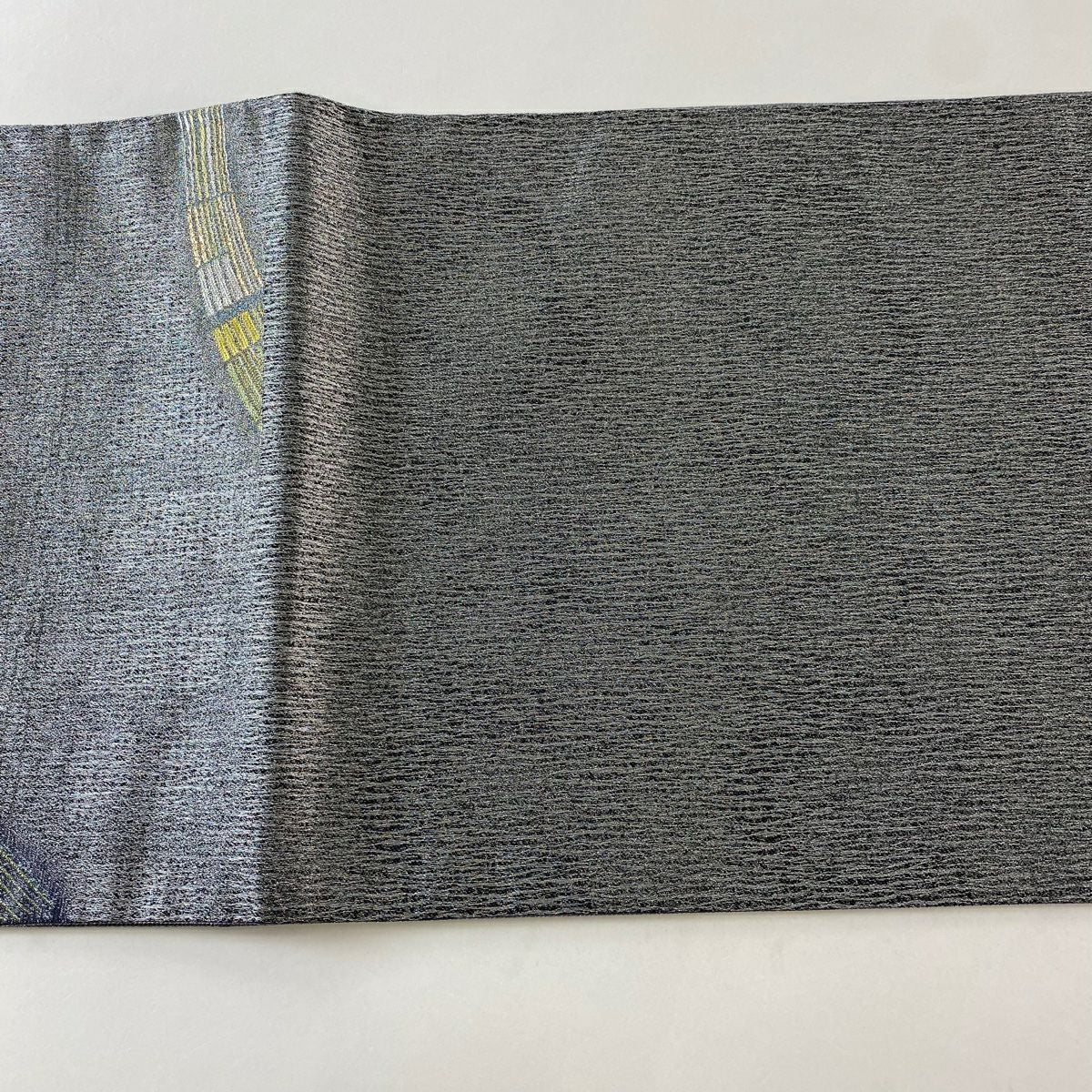 【美品】 袋帶 名品級 幾何學 金銀彩 金金箔 灰 深藍 六通 純蠶絲