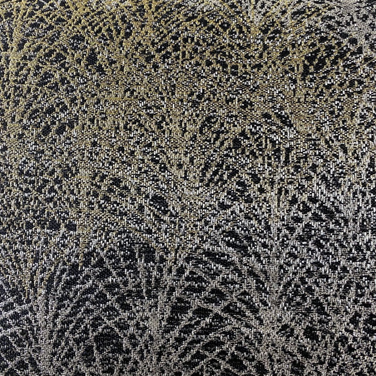 【美品】 袋帶 名品級 附有落款 葉紋 金銀絲 黑色 六通 純蠶絲