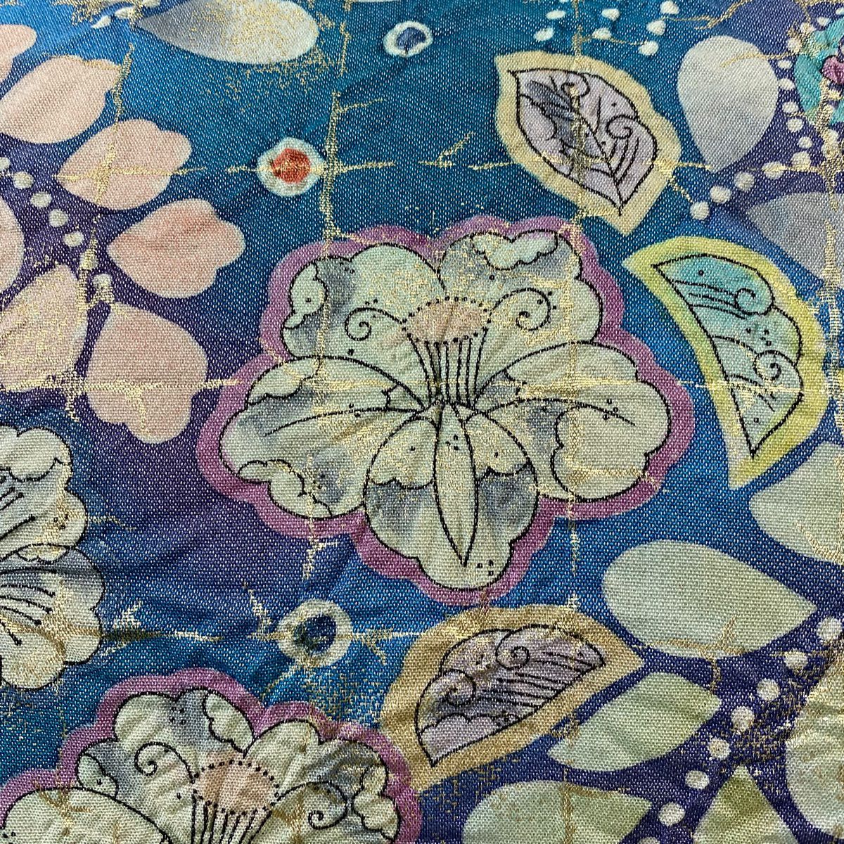 【美品】 袋帶 名品級 落款あり 辻花染 金絲 金金箔 青綠 お太鼓柄 純蠶絲