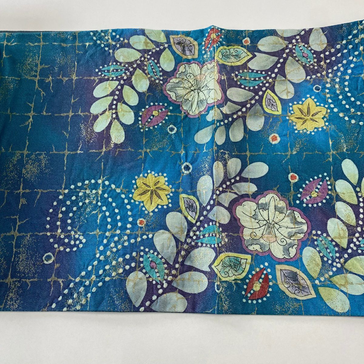 【美品】 袋帶 名品級 落款あり 辻花染 金絲 金金箔 青綠 お太鼓柄 純蠶絲