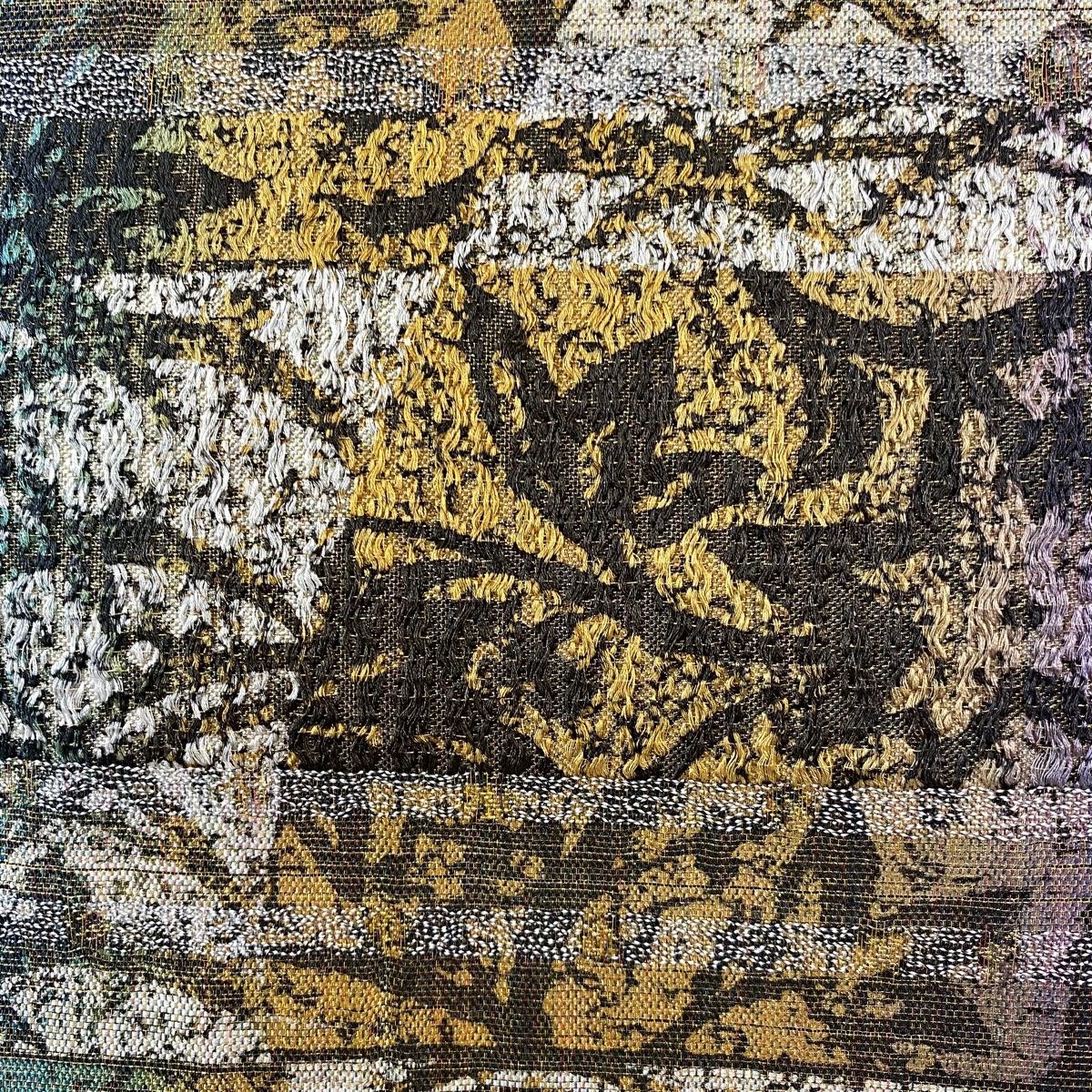 【美品】 袋帶 名品級 芝 幾何學 金絲 灰紫 六通 純蠶絲