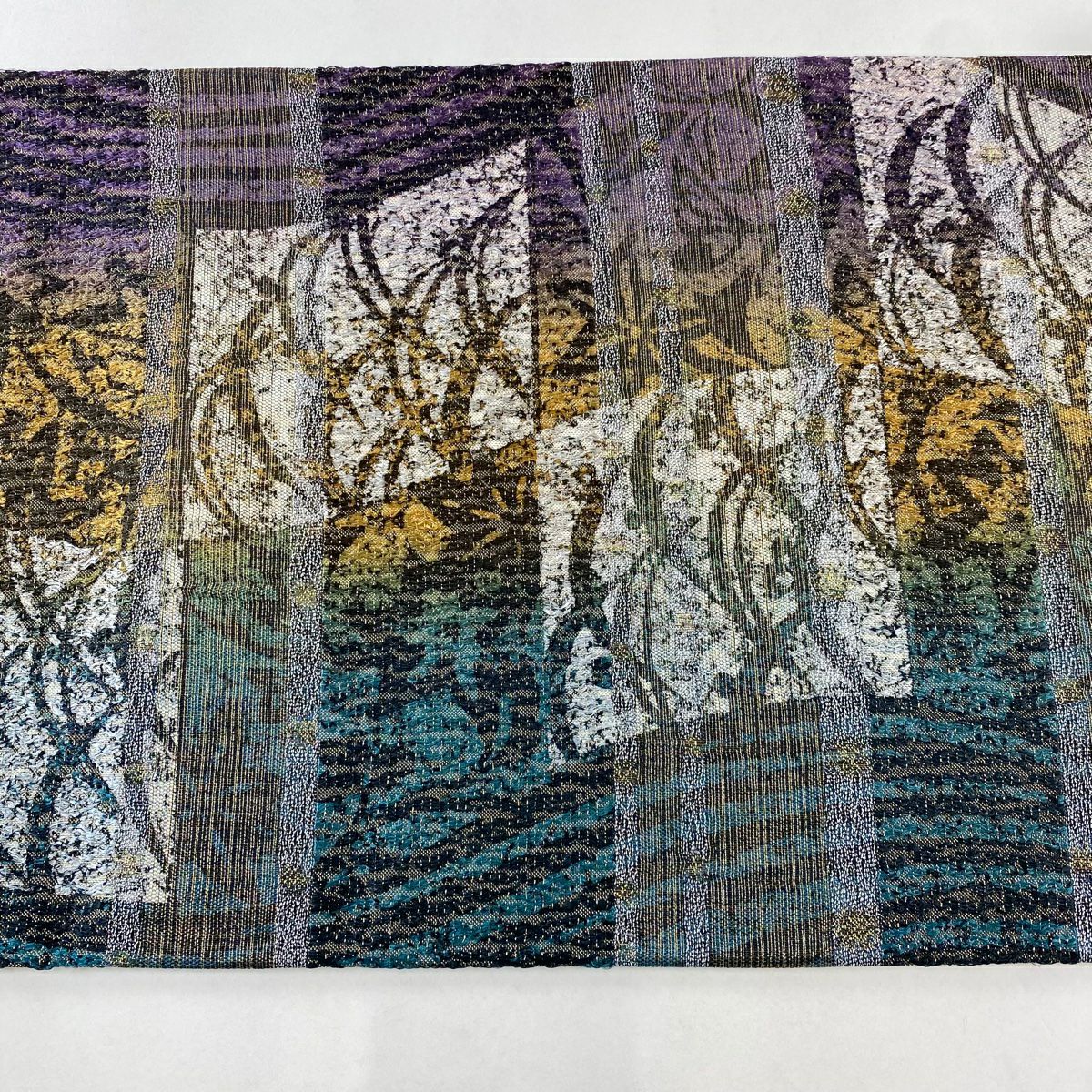 【美品】 袋帶 名品級 芝 幾何學 金絲 灰紫 六通 純蠶絲