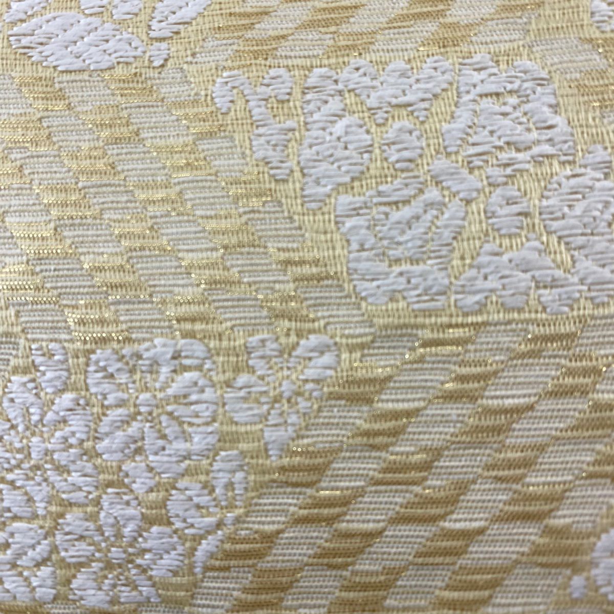 【美品】 袋帶 名品級 花菱 波頭 金金箔 淺黃 六通 純蠶絲