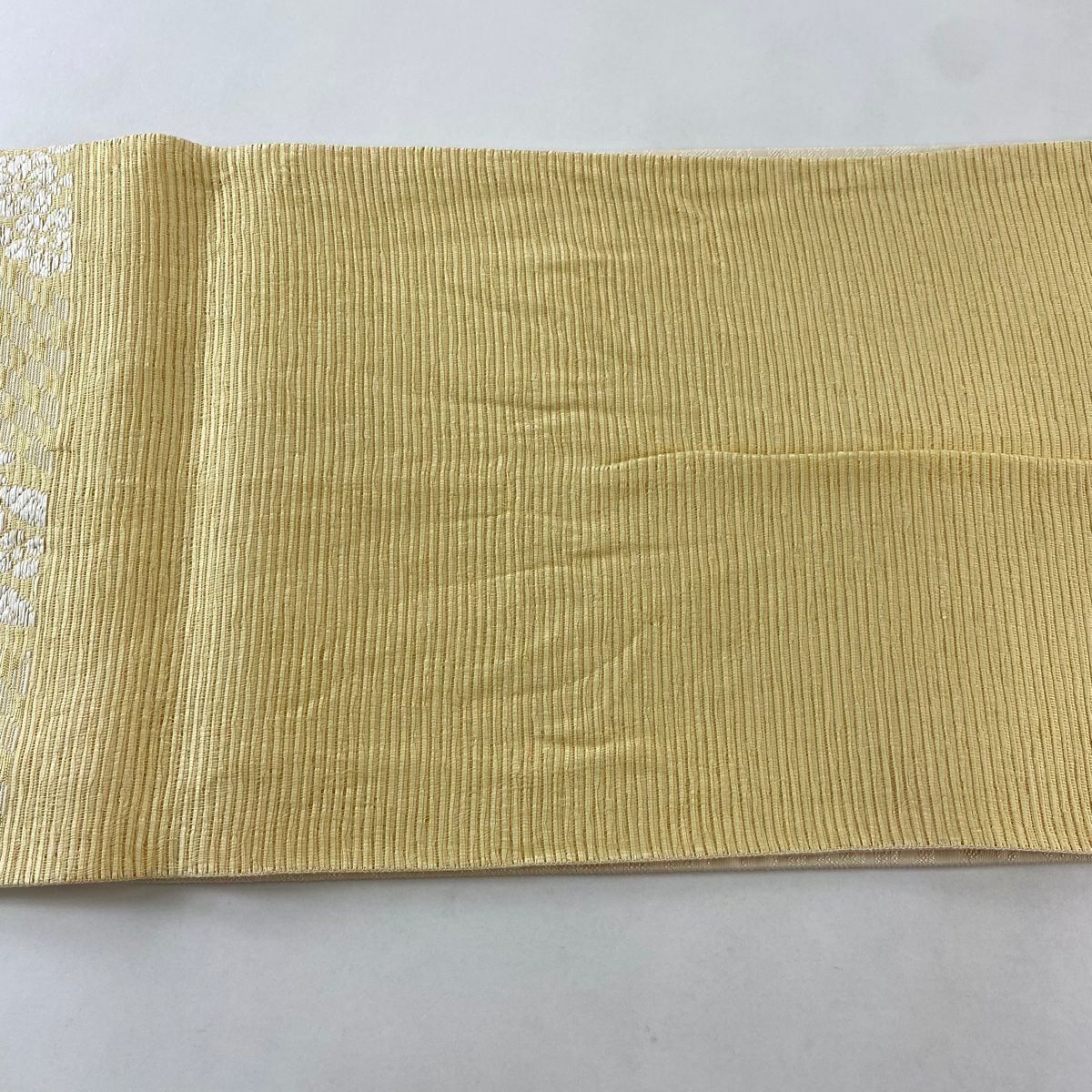 【美品】 袋帶 名品級 花菱 波頭 金金箔 淺黃 六通 純蠶絲