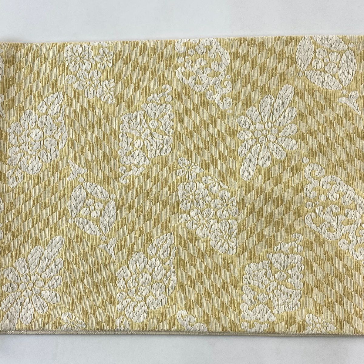 【美品】 袋帶 名品級 花菱 波頭 金金箔 淺黃 六通 純蠶絲