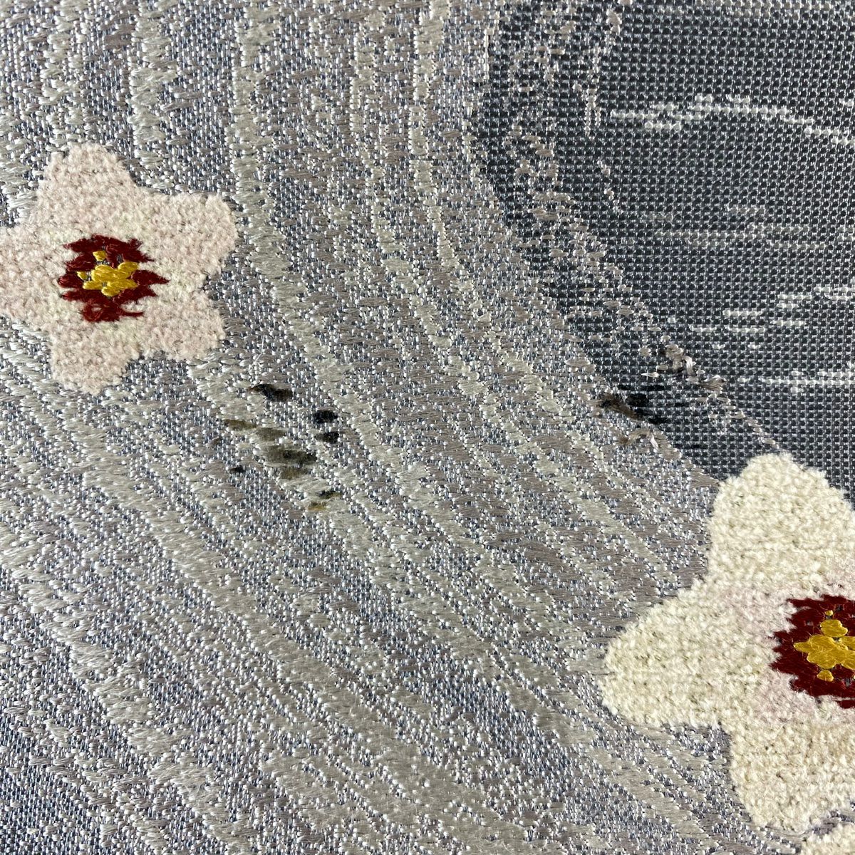 袋帶 名品級 大和 梅花 流水 刺繡 灰 深藍 六通 純蠶絲
