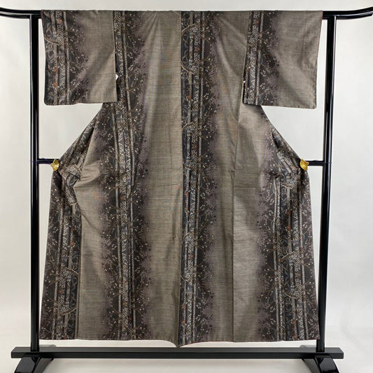 【美品】 紬織織 身長153cm 袖長60.5cm S 雙層 枝花 輪廓 焦茶 純蠶絲 秀品級