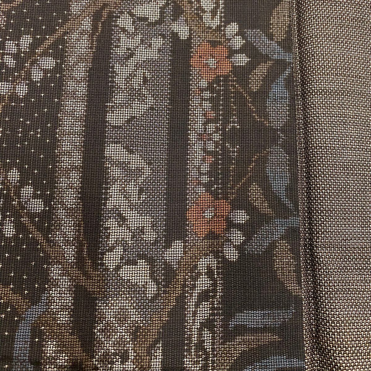 【美品】 紬織織 身長153cm 袖長60.5cm S 雙層 枝花 輪廓 焦茶 純蠶絲 秀品級