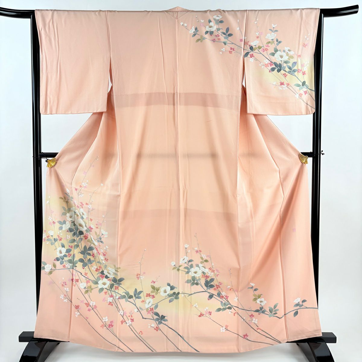 訪問服 身長162.5cm 袖長64cm M 雙層 落款有 枝花 霞 染分 逐漸淡化 淺粉色 純蠶絲 優品級