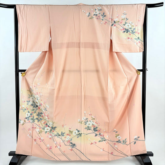 訪問服 身長162.5cm 袖長64cm M 雙層 落款有 枝花 霞 染分 逐漸淡化 淺粉色 純蠶絲 優品級