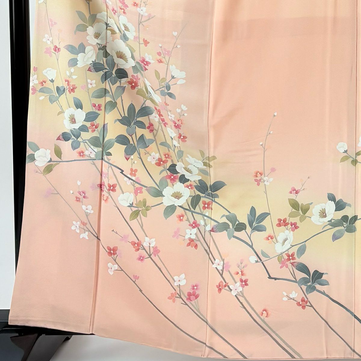 訪問服 身長162.5cm 袖長64cm M 雙層 落款有 枝花 霞 染分 逐漸淡化 淺粉色 純蠶絲 優品級